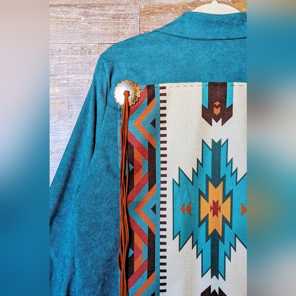 NWT Original Design Aztec Turquoise Cordoroy Shacket With Conchos - Picture 5 of 16
